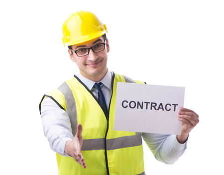 Construction supervisor with contract isolated on white backgrouの写真素材