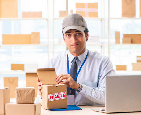 Male employee working in box delivery relocation service