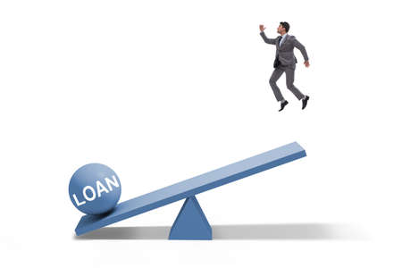Debt and loan concept with businessman and the seesaw