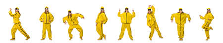 Woman in yellow suit isolated on whiteの写真素材