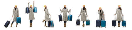 Woman with suitcase ready for winter vacationの写真素材