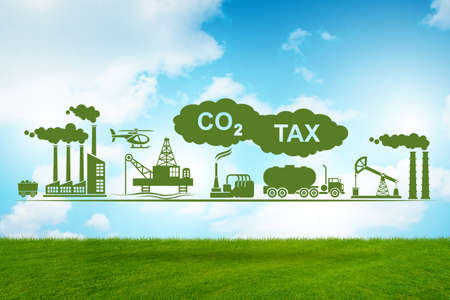 Carbon tax concept with industrial plantの写真素材