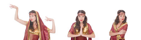 Woman in eastern dress isolated on whiteの写真素材