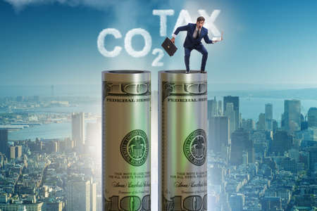 Businessman in carbon pricing conceptの写真素材