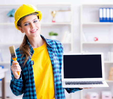 Woman in industrial blogging conceptの写真素材