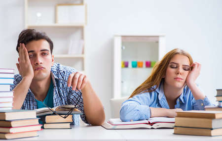 Pair of students studying for university examsの写真素材