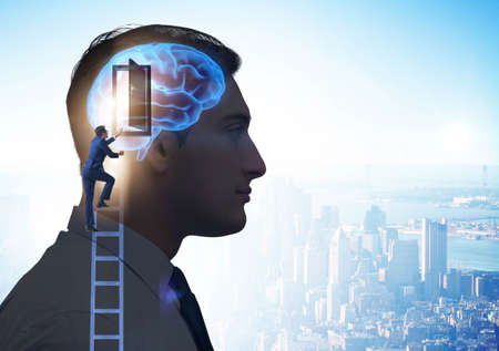 Businessman opening door to artificial intelligenceの写真素材