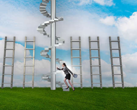 Career progression concept with ladders and staircaseの写真素材