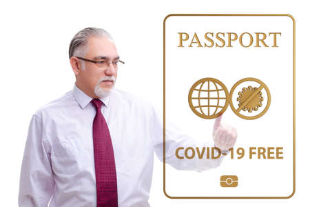Concept of immunity passport - pressing virtual buttonの写真素材