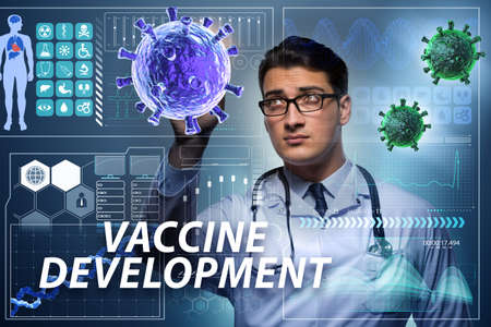 Man doctor working on coronavirus covid-19 vaccineの写真素材