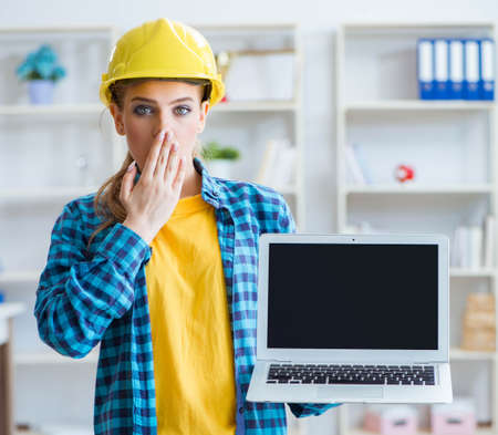 Woman in industrial blogging conceptの写真素材