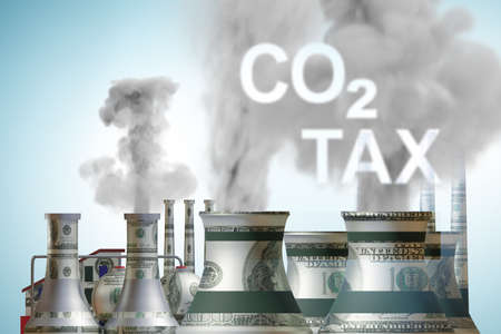 Carbon tax concept with industrial plant - 3d renderingの写真素材