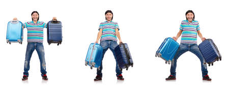 Travel vacation concept with luggage on whiteの写真素材