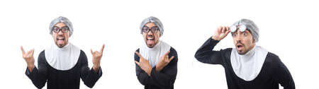Man wearing nun costume isolated on white