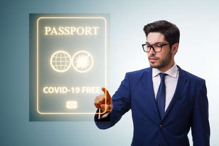 Concept of immunity passport - pressing virtual button