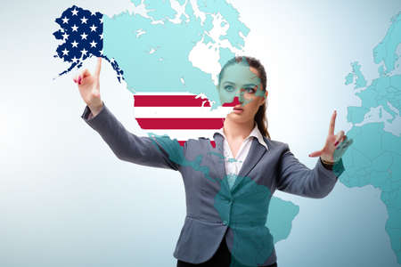 Concept of immigration to USA with virtual button pressingの写真素材