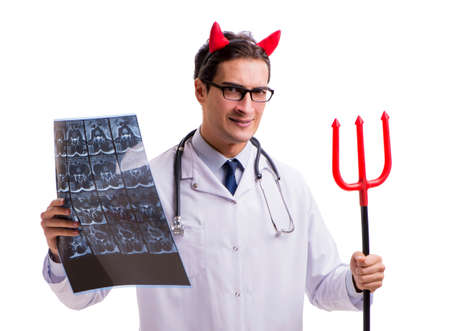 Devil doctor in funny medical concept isolated on white backgrou
