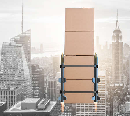 The concept with box delivery and rocketsの写真素材