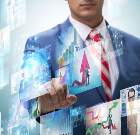 Collage of photos with businessmanの写真素材