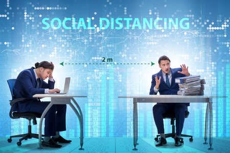 Office social distancing concept during coronavirus pandemicの写真素材