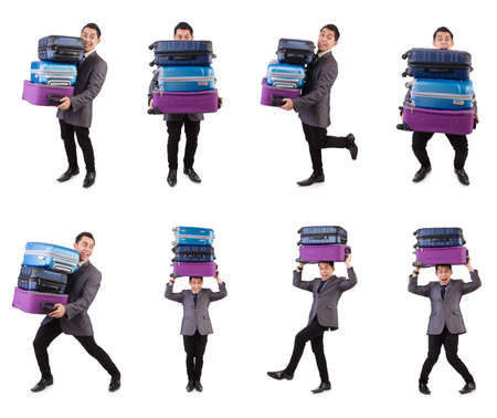 Travel vacation concept with luggage on whiteの写真素材