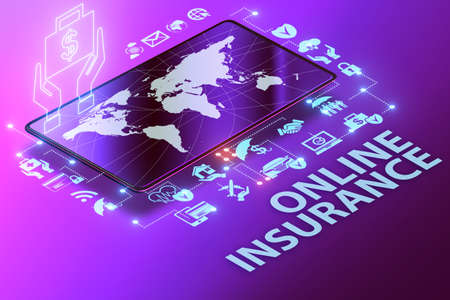 Concept of buying insurance online - 3d renderingの写真素材
