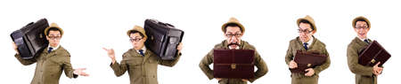 Young man with briefcase isolated on white