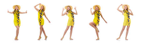 Woman giving thumbs up isolated on whiteの写真素材