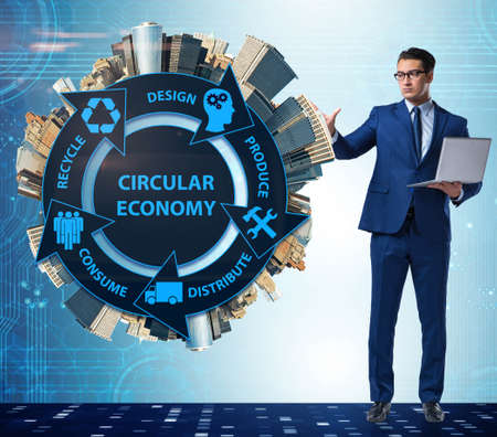 Concept of circular economy with businessmanの写真素材