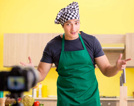 Young chef blogger explaining food preparation