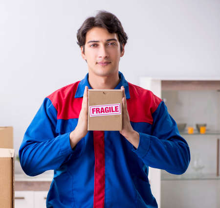 Transportation contractor with fragile boxesの写真素材