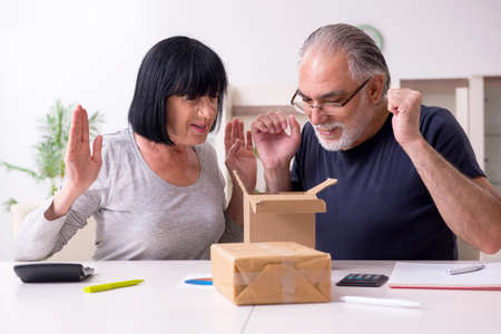 Old couple doing the online shoppingの写真素材