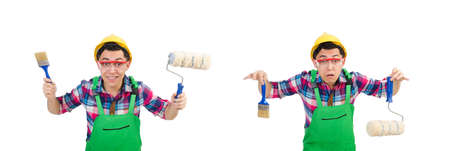 Funny painter isolated on whiteの写真素材