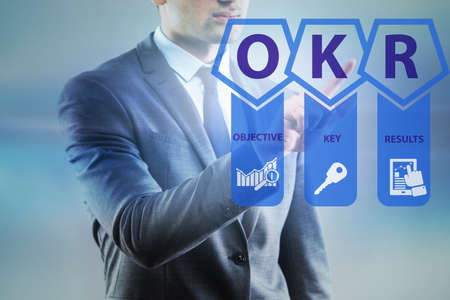 OKR concept with objective key results and businessmanの写真素材