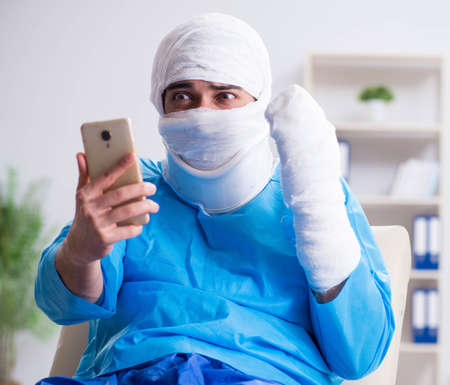 Man suffering from multiple broken bones and fractures