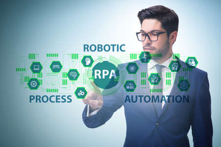Businessman pressing buttons in RPA conceptの写真素材