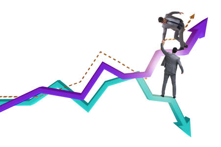 Businessman saving competitor during the crisisの写真素材