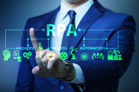 Businessman pressing buttons in RPA conceptの写真素材