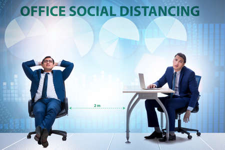 Office social distancing concept during coronavirus pandemicの写真素材