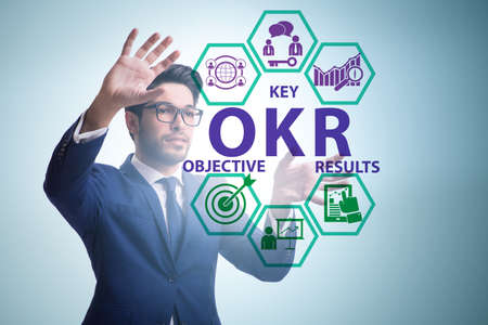OKR concept with objective key results and businessmanの写真素材