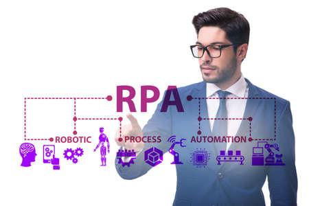 Businessman pressing buttons in RPA conceptの写真素材