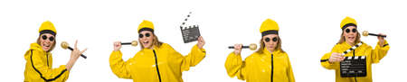Woman in yellow suit isolated on whiteの写真素材