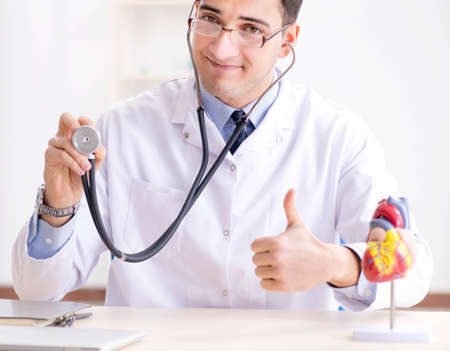 Doctor lecturer explaining the heart modelの写真素材