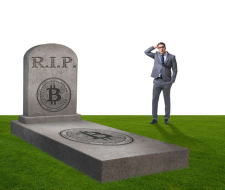 Businessman mourning the demise and death of bitcoinの写真素材