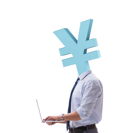 Businessman with japanese yen sign instead of headの写真素材