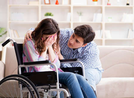 Desperate disabled person on wheelchair