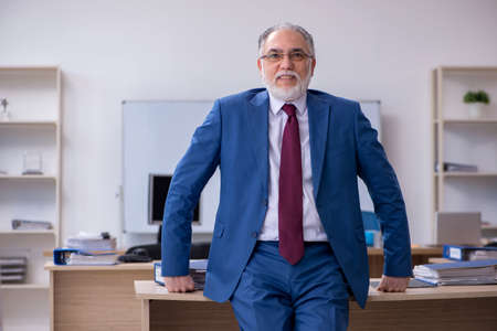 Old male boss employee working in the office