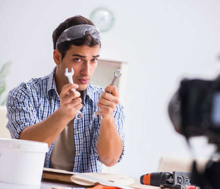 DIY blogger recording video of woorworking hobby