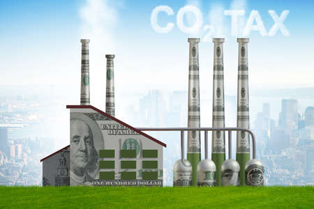 Carbon tax concept with industrial plant - 3d renderingの写真素材