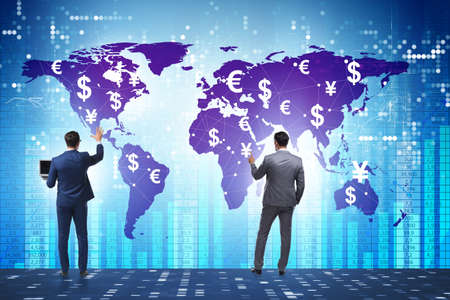 Global money transfer and exchange concept with businessmanの写真素材